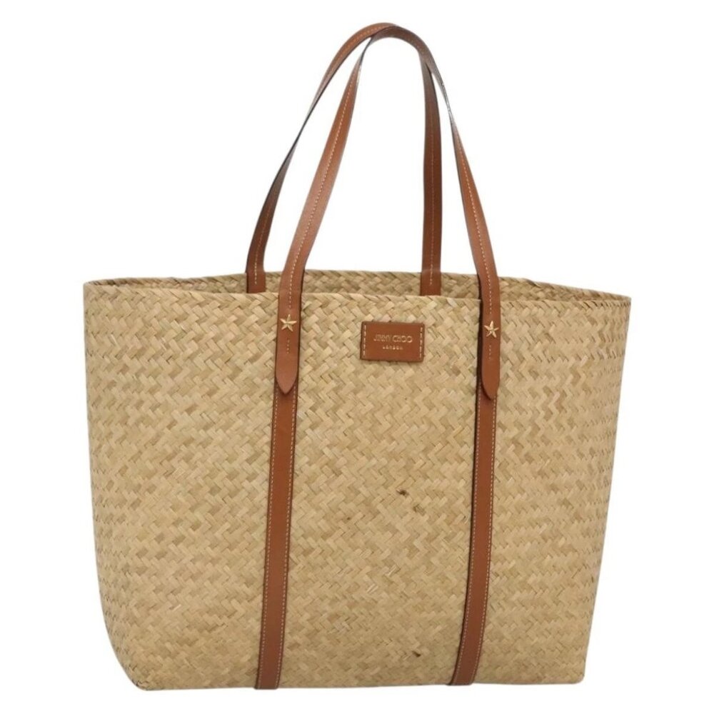 Jimmy Choo Studs Tote Bag Straw Beige Auth BA5421 - Picture 2 of 13
